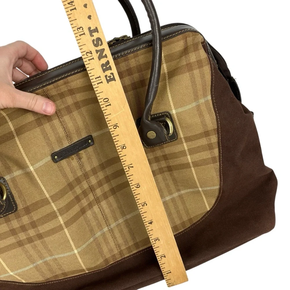VTG Eddie Bauer Canvas Carry On Weekender Bag Plaid Overnight Bag Double Handles